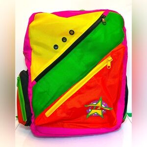 Vintage Bright & Colorful Neon Large Backpack with Star Design. New without Tags